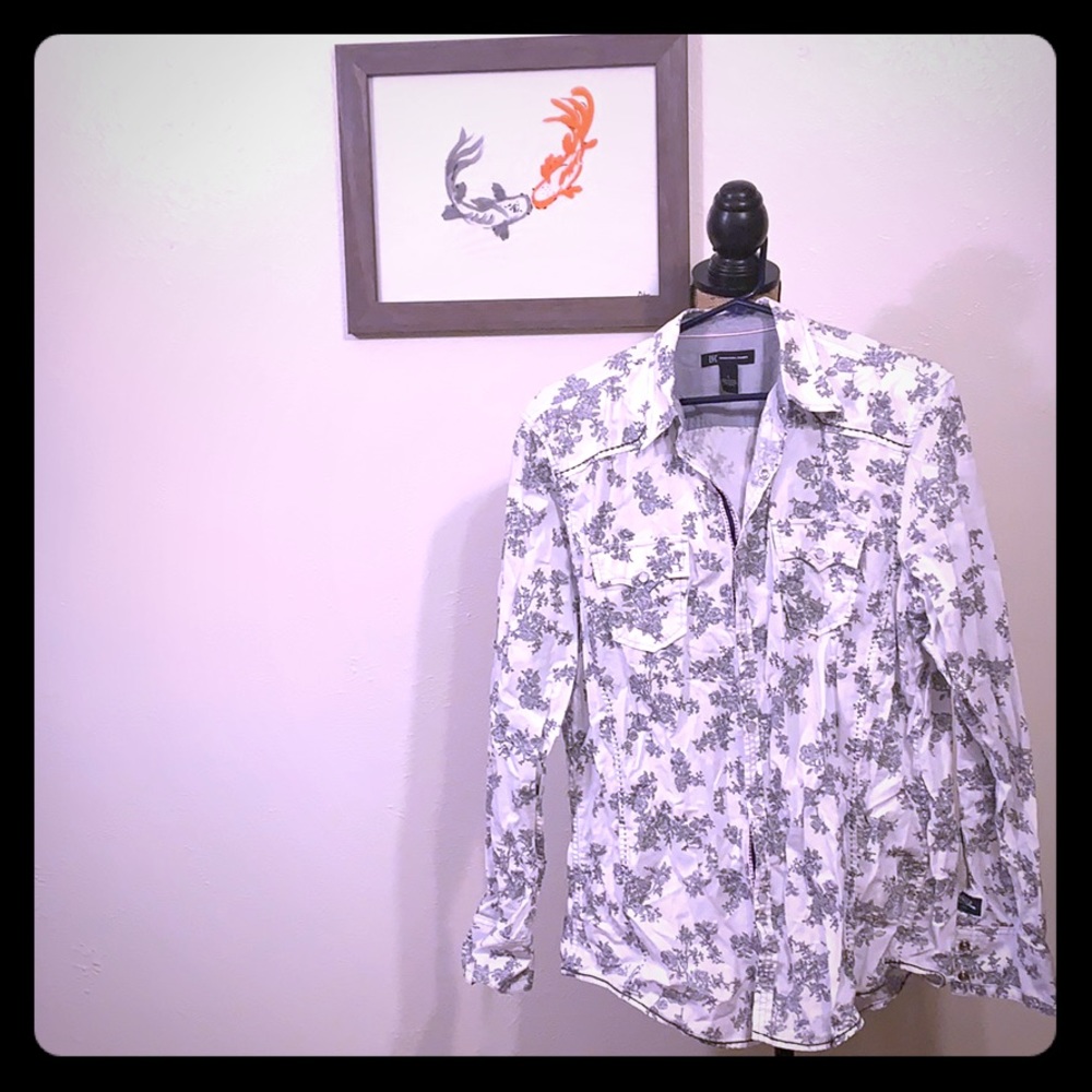 Sexy White and Black Floral Snap Button Down